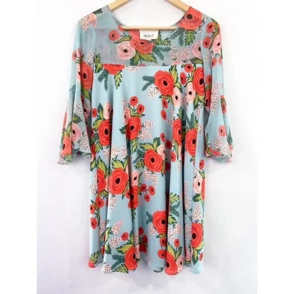 LIKE NEW! Women's Paper Crown Anthropologie Blue Floral Swing Dress - XSP - Picture 5 of 15